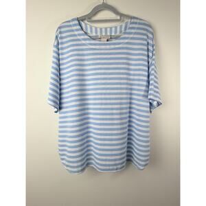 Classic Dimensions Blue White Striped Top 2X Short Sleeve Casual Nautical Chic